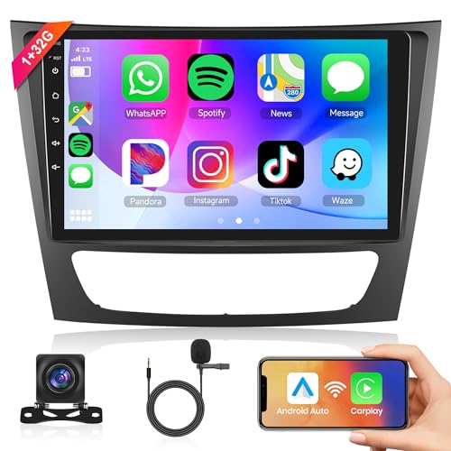 Android Autoradio 2 Din für Mercedes Benz E/G/CLK/CLS Class W211 W219 W463 2002-2010 mit Wireless Apple Carplay Android Auto Navi GPS WiFi 9 Zoll Autoradio mit Bluetooth FM/RDS/DAB+/DVR Rückfahrkamera von Rimoody