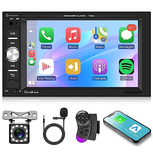 Apple Carplay Autoradio 2 Din mit Android Auto Bluetooth Freisprecheinrichtung 6.2 Zoll Touchscreen Autoradio mit Mirror Link FM/USB/AUX/EQ/TF Lenkradsteuerung + Rückfahrkamera Mikrofon Fernbedienung von Rimoody