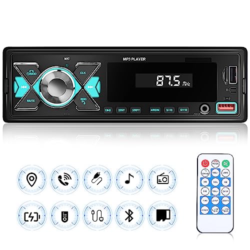 Autoradio 1 Din Bluetooth Autoradio mit Bluetooth Freisprecheinrichtung FM Radio/USB/TF/Aux in/RCA/40 EQ/7 Farben/APP ortet das Auto MP3 Player mit Fernbedienung Stereo Autoradio-Empfänger Schnelllade von Rimoody