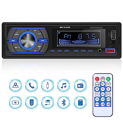 Autoradio 1 Din Bluetooth Autoradio mit Bluetooth Freisprecheinrichtung FM Radio/USB/TF/Aux in/RCA/40 EQ/APP Ortet das Auto/7 Farben MP3 Player mit Fernbedienung Stereo Autoradio-Empfänger Schnelllade von Rimoody