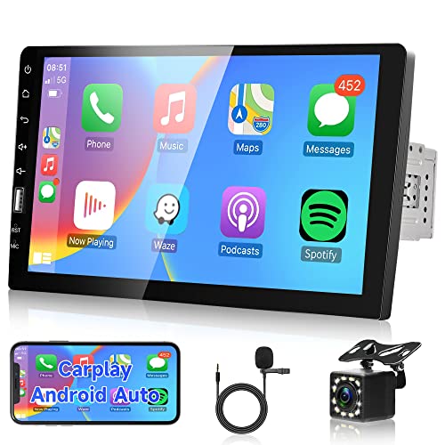 Autoradio 1 Din mit Apple Carplay Android Auto 9 Zoll Touchscreen Autoradio mit IOS/Android Mirror Link Bluetooth FM Radio USB/AUX/TF/EQ/Lenkradsteuerung Digital Media Receiver Rückfahrkamera Mikrofon von Rimoody