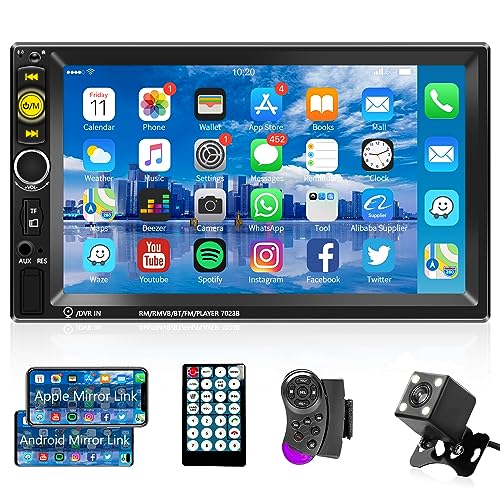 Autoradio 2 Din Bluetooth Freisprecheinrichtung IOS/Android Mirror Link 7 Zoll Autoradio Doppel Din mit Bluetooth FM/USB/AUX/TF Digital Media Receiver Lenkradsteuerung Rückfahrkamera Fernbedienungen von Rimoody