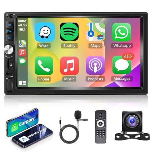 Autoradio 2 Din mit Apple Carplay Android Auto Bluetooth Freisprecheinrichtung 7 Zoll Touchscreen Autoradio mit Mirror Link Bluetooth FM Radio USB/AUX/TF Lenkradsteuerung Rückfahrkamera Mikrofone von Rimoody