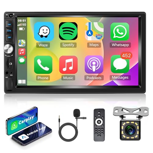 Autoradio 2 Din mit Apple Carplay Android Auto Bluetooth Freisprecheinrichtung 7 Zoll Touchscreen Autoradio mit Mirror Link Bluetooth FM Radio USB/AUX/TF Lenkradsteuerung Rückfahrkamera Mikrofone von Rimoody