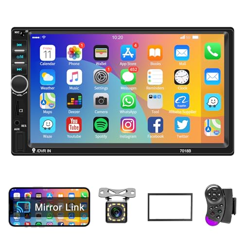 Autoradio 2 Din mit IOS/Android Mirror Link Bluetooth Freisprecheinrichtung 7 Zoll Autoradio Doppel Din mit Bluetooth FM Radio/USB/AUX/SD/DVR Digital Media Receiver mit Lenkradsteuerung Rückfahrkamera von Rimoody