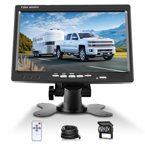 Rimoody Rückfahrkamera Set, 7 Zoll Display LCD TFT, IP67 Wasserdicht, 18IR Nachtsicht, 4 Poliges Luftfahrt Verlängerungskabel für Wohnmobile,Camion, Autobus, Furgone 12-24V Rückfahrkamera Autoradio von Rimoody