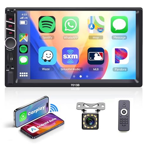 Double Din Autoradio Apple CarPlay Rimoody 7 Zoll Touchscreen Autoradio mit Android Auto Bluetooth FM Radio Mirror Link USB TF AUX in Headunit Auto MP5 Player + Backup Kamera von Rimoody