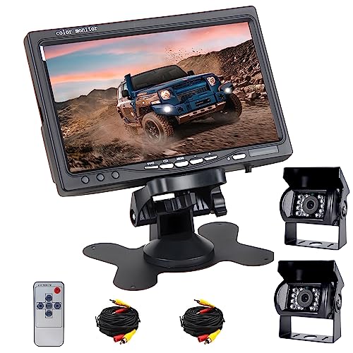 RV Rückfahrkamerasystem Dual Auto Rückfahrkamera Set mit 7 Zoll HD Vollfarbdisplay Monitor & Zwei Rückfahrkameras 18IR Nachtsicht, IP68 wasserdicht, 10m Videokabel, für Wohnmobil/Bus/Anhänger/LKW/Van von Rimoody