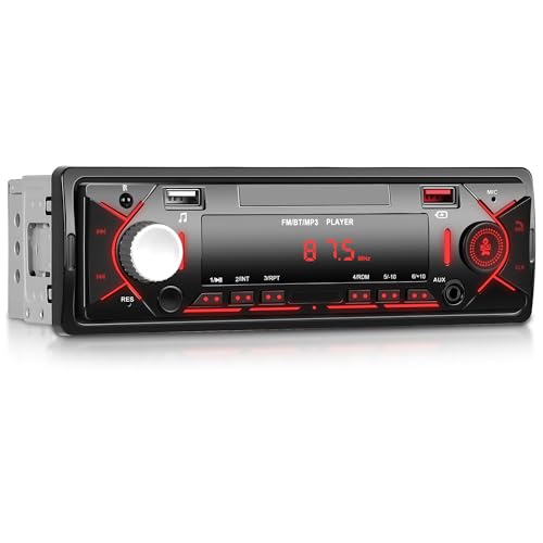 Rimoody 1 Din Autoradio Bluetooth, Autoradio 1 Din mit Bluetooth Freisprecheinrichtung Bluetooth Telefon FM Radio USB/U Disk/AUX, Rotlicht, Uhrzeitanzeige von Rimoody