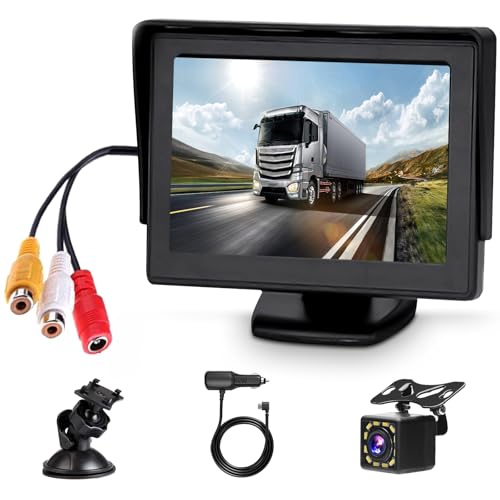 Rimoody Auto Rückfahrkamera mit 4,3 Zoll LCD Monitor, 12 LED Nachtsichtkamera, IP68 Wasserdicht, mit 6,5m AV-Kabel mit 3,5m Adapter von Rimoody