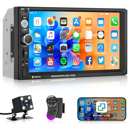 Rimoody Autoradio 2 Din mit Bluetooth IOS/Android Mirror Link 7 Zoll Autoradio Doppel Din mit Bluetooth FM/USB/AUX/TF/MIC Digital Media Receiver Lenkradsteuerung Rückfahrkamera Fernbedienungen von Rimoody