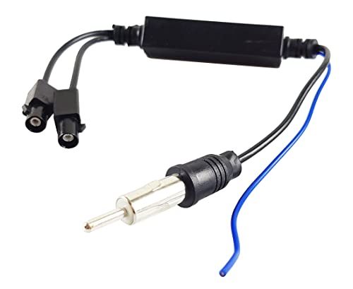 Rimoody Autoradio AM FM Antenne Fakra Adapter DIN Stecker auf Dual Fakra Stecker Splitter mit Amplifier Power Kabel 35cm kompatibel für Audi Volkswagen Auto von Rimoody