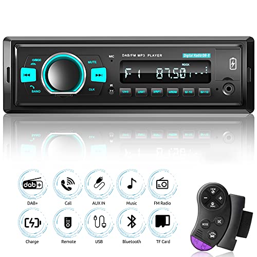 Rimoody DAB Autoradio 1 Din Bluetooth Autoradio mit Bluetooth Freisprecheinrichtung FM Radio/DAB/DAB+/USB/TF/Aux in/EQ MP3 Player mit Fernbedienung Lenkradsteuerung Radio Stereo Schnellladefunktion von Rimoody