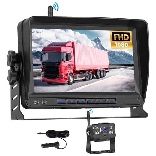 Rimoody Kabellos FHD 1080P Rückfahrkamera Set mit 7 Zoll IPS Monitor & IP68 Wasserdichte Nachtsicht Backup Kamera Stabile Digitale Signale, 150° Weitwinkel-Rückfahrkamera Set für Van,PKW,LKW,Wohnwagen von Rimoody