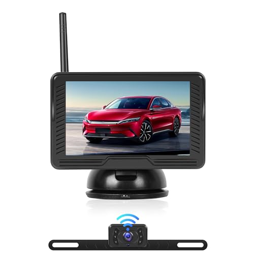 Rimoody Kabellos Rückfahrkamera Set mit 4.3 Zoll HD IPS Monitor & IP69 wasserdichte Nachtsicht Backup Kamera Stabile Digitale Signale, 150° Weitwinkel-Rückfahrkamera Set für Van, PKW, LKW, Wohnwagen von Rimoody