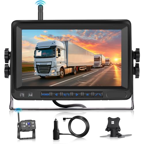 Kabelloses Digitales Rückfahrkamera Kit, 7 Zoll IPS Monitor, IP68 wasserdichte Rückfahrkamera, Nachtsicht, Super Weitwinkel für Nutzfahrzeuge, SUVs und andere herkömmliche Modelle von Rimoody