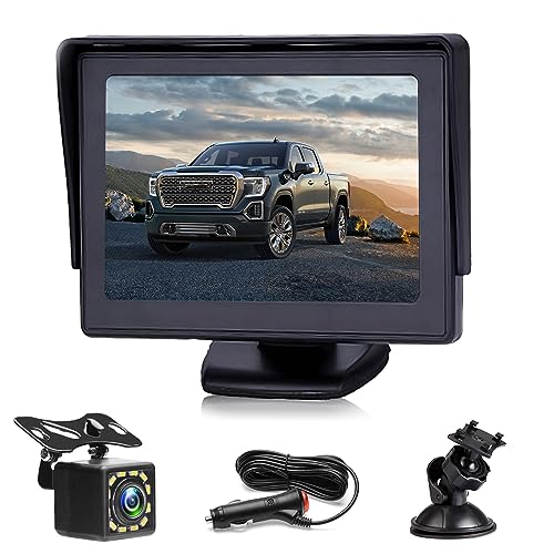 Rimoody Rückfahrkamera Auto Rückansicht mit Nachtsicht 12 LED Wasserdicht Rückfahrsystem 4.3 LCD Monitor Rückfahrkamera mit 10m Kabel Verkabelte Rückfahrkamera für PKW, SUV, Lieferwagen, Pickups, LKW von Rimoody