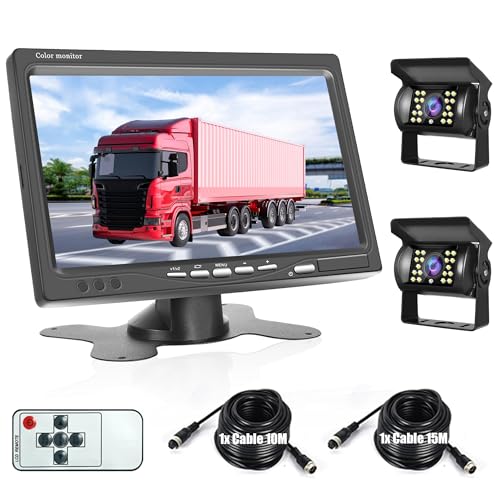 Rimoody Rückfahrkamera-Set für Auto, 17,8 cm, 1080P, IPS-Monitor, Rückfahrkamera-Set für Van, 2 x wasserdichte Nachtsichtkamera mit 15 m Kabel + 10 m für Wohnmobil, LKW, Anhänger, Pickup, Bus/Camper Rimoody Rückfahrkamera-Set für Auto, 17,8 cm, 1080P, IPS-Monitor, Rückfahrkamera-Set für Van, 2 x wasserdichte Nachtsichtkamera mit 15 m Kabel + 10 m für Wohnmobil, LKW, Anhänger, Pickup, Bus/Camper von Rimoody