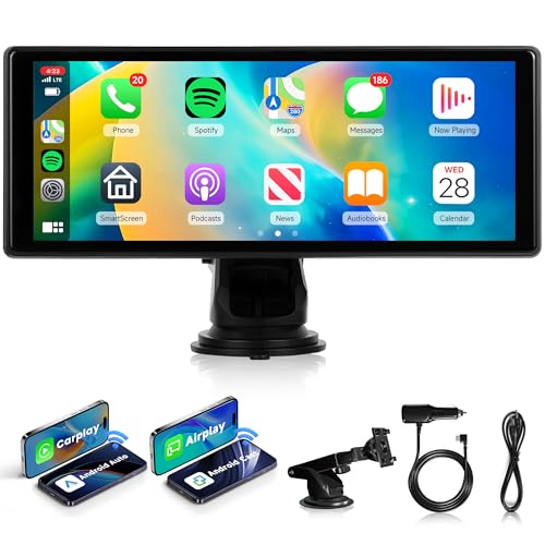 Rimoody Wireless Carplay Tragbares Autoradio mit Android Auto Airplay Android Cast, 10,26 Zoll 2.5D Touchscreen Autoradio mit Bluetooth/FM Transmitter/GPS/TF/AUX/EQ/You-Tube/Voice Control Rimoody Wireless Carplay Tragbares Autoradio mit Android Auto Airplay Android Cast, 10,26 Zoll 2.5D Touchscreen Autoradio mit Bluetooth/FM Transmitter/GPS/TF/AUX/EQ/You-Tube/Voice Control von Rimoody