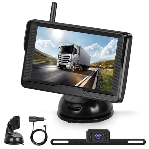 Rückfahrkamera Kabellos mit Monitor Rückfahrkamera Auto, 4.3 Zoll IPS Monitor, Rückfahrkamera IP69 Wasserdicht Nachtsicht Weitwinkel Einparkhilfe mit Langem und Kurzem Kennzeichenrahmen 12V von Rimoody