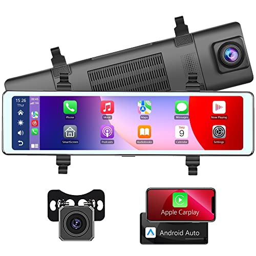 Spiegel Dashcam mit Wireless Apple Carplay Android Auto Bluetooth Freisprecheinrichtung, 11.26 Zoll HD IPS Touchscreen Dashcam mit Frontkamera Rückfahrkamera Sprachsteuerung FM Sender Loop-Aufnahme von Rimoody