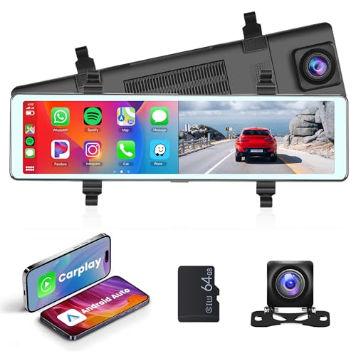 Spiegel Dashcam mit Wireless Apple Carplay Android Auto Bluetooth Freisprecheinrichtung 11.26 Zoll Touchscreen Dashcam mit Frontkamera Rückfahrkamera Sprachsteuerung Bluetooth/FM Sender/Loop-Aufnahme von Rimoody
