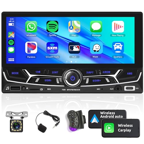 Wireless Apple Carplay Autoradio 2 Din mit Android Auto Bluetooth Freisprecheinrichtung 6.86 Zoll Touchscreen Autoradio mit Mirror Link Bluetooth FM/USB/AUX/TF/Type C Lenkradsteuerung + Rückfahrkamera von Rimoody