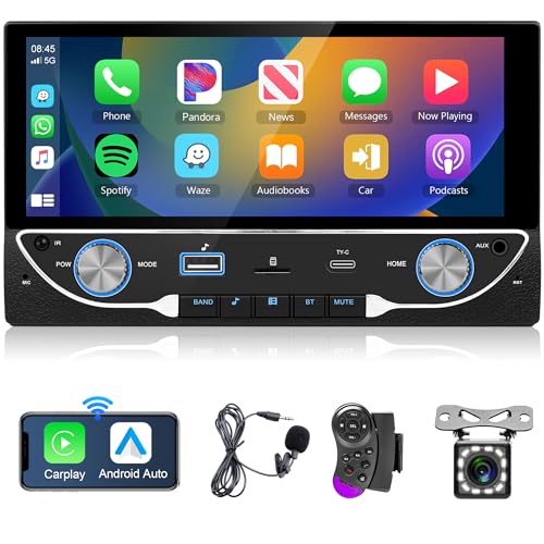 Wireless Apple Carplay Autoradio 2 Din mit Android Auto Bluetooth Freisprecheinrichtung 6.86 Zoll Touchscreen Autoradio mit Mirror Link Bluetooth FM/USB/AUX/Type C/EQ Lenkradsteuerung + Rückfahrkamera von Rimoody