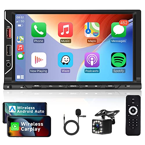 Wireless Apple Carplay Autoradio 2 Din mit Android Auto Bluetooth Freisprecheinrichtung Mirror Link 7 Zoll Touchscreen Autoradio mit Bluetooth FM Radio USB/TF/AUX Lenkradsteuerung + Rückfahrkamera von Rimoody