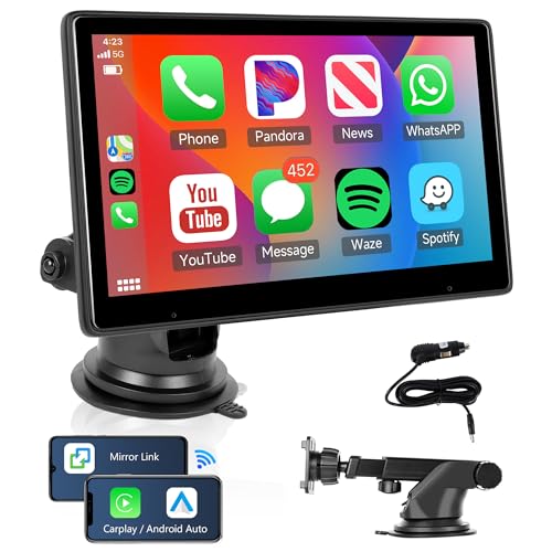 Wireless Apple Carplay & Android Auto Tragbares Autoradio Unterstützung für YouTube, 10.1 Zoll IPS Touchscreen Portable Autoradio mit Airplay/Android Cast/Bluetooth/FM Transmitter/Siri/AUX/USB/TF/EQ von Rimoody
