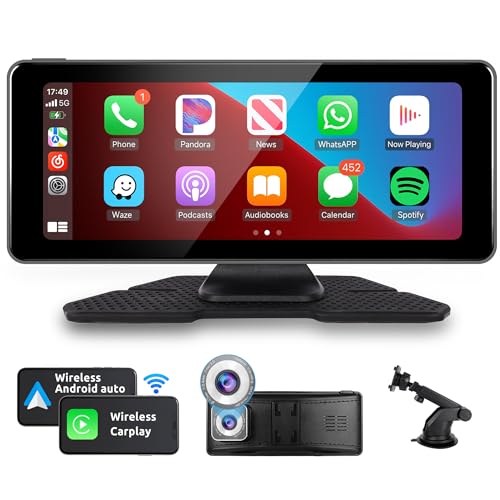 Wireless Apple Carplay und Android Auto Tragbares Autoradio mit 4K Frontkamera, 6.86 Zoll Touchscreen Portable Autoradio mit Airplay/Android Cast/Bluetooth/FM Sender/WiFi Video/GPS/Siri/AUX/USB/TF von Rimoody