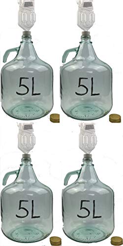 Unbekannt 4 x Set 5L Flasche + Stopfen + Gärröhrchen Weinballon Gärballon Glasflasche Gärbehälter von RinTalen