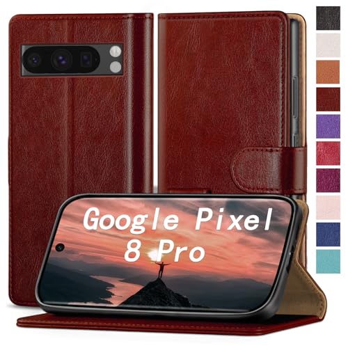 RingPi für Google Pixel 8 Pro Handy Hülle PU Leder[RFID Schutz] Handyhülle Lederhülle Klapphülle Kartenfach Stoßfeste Schutzhülle Leather Flip Cover für Pixel 8Pro Wallet Phone Case,Braun von RingPi