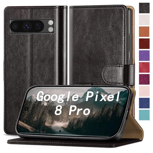 RingPi für Google Pixel 8 Pro Handy Hülle PU Leder[RFID Schutz] Handyhülle Lederhülle Klapphülle Kartenfach Stoßfeste Schutzhülle Leather Flip Cover für Pixel 8Pro Wallet Phone Case,Schwarz von RingPi