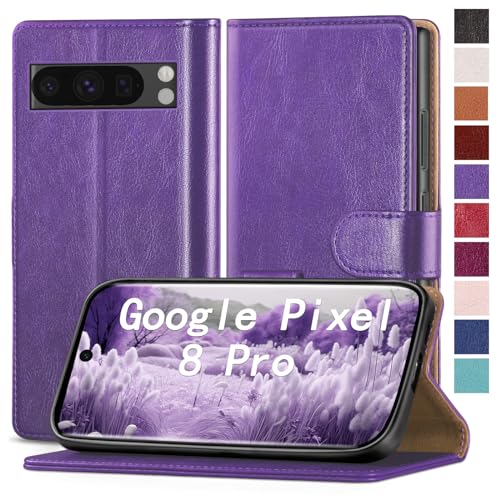 RingPi für Google Pixel 8 Pro Handy Hülle PU Leder[RFID Schutz] Handyhülle Lederhülle Klapphülle Kartenfach Stoßfeste Schutzhülle Leather Flip Cover für Pixel 8Pro Wallet Phone Case,Violett von RingPi