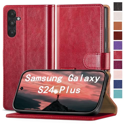 RingPi für Samsung Galaxy S24 Plus Handy Hülle PU Leder[RFID Schutz] Handyhülle Lederhülle Klapphülle Kartenfach Stoßfeste Schutzhülle Leather Flip Cover für Samung S24Plus Wallet Phone Case,Rot von RingPi