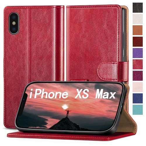 RingPi für iPhone XS Max 6.5" Handy Hülle PU Leder[RFID Schutz] Handyhülle Lederhülle Klapphülle Kartenfach Stoßfeste Schutzhülle Leather Flip Cover für Apple XS Max Wallet Phone Case,Rot von RingPi