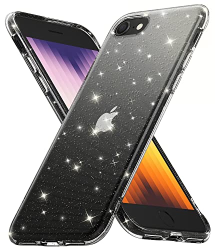 Ringke Air Kompatibel mit iPhone SE 2022 5G (SE 3) Hülle und iPhone SE 2020, iPhone 8, iPhone 7, Glitzer Flexibles TPU Rahmen mit Handykette Loch im Rand - Glitter Clear von Ringke