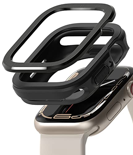 Ringke [Air Sports + Bezel Styling] Kompatibel mit Apple Watch 9/8/7 [41mm] und Apple Watch SE/6/5/4 [40mm] Flexible Stoßfestes TPU Schutzhülle mit Edelstahl Lünettenring - Schwarz/Schwarz von Ringke