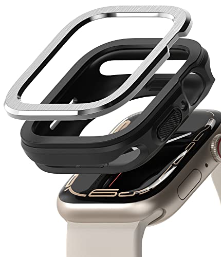 Ringke [Air Sports + Bezel Styling] Kompatibel mit Apple Watch 9/8/7 [41mm] und Apple Watch SE/6/5/4 [40mm] Flexible Stoßfestes TPU Schutzhülle mit Edelstahl Lünettenring - Schwarz/Silber von Ringke