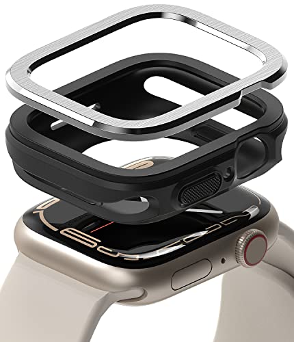 Ringke [Air Sports + Bezel Styling] Kompatibel mit Apple Watch 9/8/7 [45mm] und Apple Watch SE/6/5/4 [44mm] Flexible Stoßfestes TPU Schutzhülle mit Edelstahl Lünettenring - Schwarz/Silber von Ringke