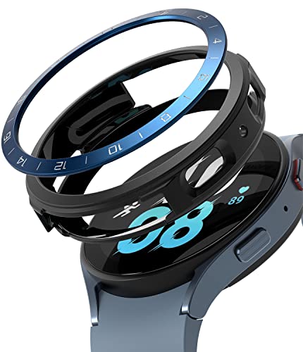 Ringke [Air Sports + Bezel Styling] Kompatibel mit Samsung Galaxy Watch 5 Hülle [44mm] Flexible Stoßfestes TPU Schutzhülle mit Aluminium Lünettenring - Schwarz/Blau von Ringke