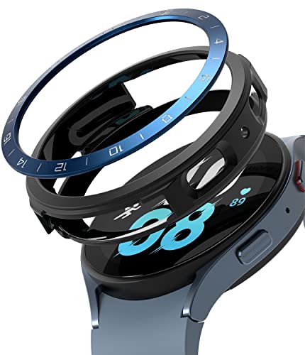 Ringke [Air Sports + Bezel Styling Kompatibel mit Samsung Galaxy Watch 5 Hülle [44mm] Flexible Stoßfestes TPU Schutzhülle mit Aluminium Lünettenring - Schwarz/Blau von Ringke