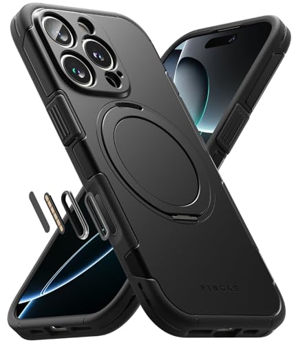 Ringke Alles Case für iPhone 16 Pro Hülle mit Kamera-Kontrollabdeckung, [360° Drehbarer Kickstand] Schlanke Robuste Stoßfeste Schutzhülle, Kompatibel mit Magsafe-Ladegerät/Zubehör - Black von Ringke