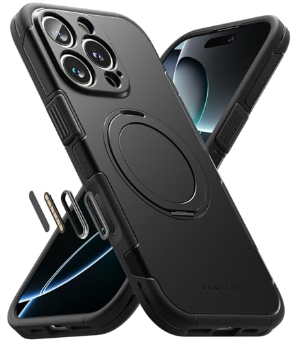 Ringke Alles Case für iPhone 16 Pro Max Hülle mit Kamera-Kontrollabdeckung, [360° Drehbarer Kickstand] Schlanke Robuste Stoßfeste Schutzhülle, Kompatibel mit Magsafe-Ladegerät/Zubehör - Black von Ringke