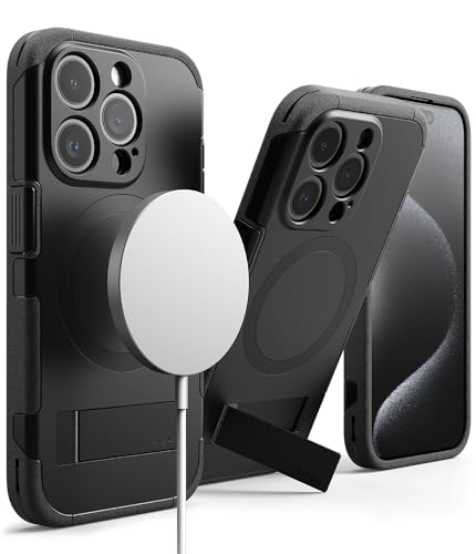 Ringke Alles Magnetic Case Kompatibel mit iPhone 15 Pro Hülle Kompatibel mit MagSafe [Kameraschutz und Faltbarer Ständer] Verbesserte Griffigkeit Magnetische Handyhülle - Black von Ringke