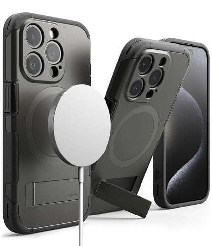 Ringke Alles [Kompatibel mit MagSafe für iPhone 15 Pro Hülle, [Kameraschutz und Faltbarer Ständer] Verbesserte Griffigkeit Handyhülle, Entworfen für Magnetische-Ladegerät/Zubehör - Gunmetal von Ringke