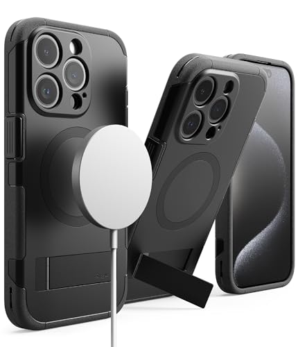 Ringke Alles Magnetic Case Kompatibel mit iPhone 15 Pro Max Hülle Kompatibel mit MagSafe [Kameraschutz und Faltbarer Ständer] Verbesserte Griffigkeit Magnetische Handyhülle - Black von Ringke