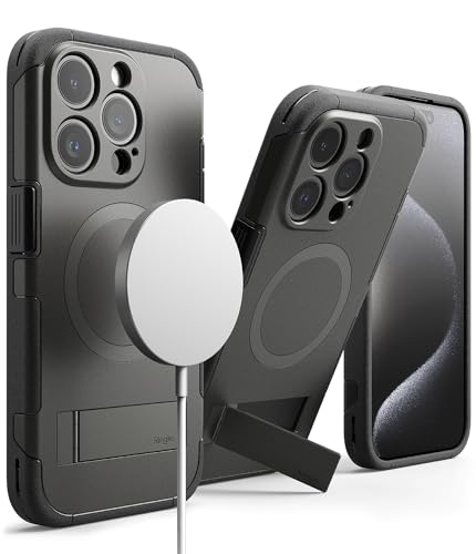 Ringke Alles Magnetic Case Kompatibel mit iPhone 15 Pro Max Hülle Kompatibel mit MagSafe [Kameraschutz und Faltbarer Ständer] Verbesserte Griffigkeit Magnetische Handyhülle - Gun Metal von Ringke