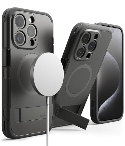 Ringke Alles [Kompatibel mit MagSafe für iPhone 15 Pro Max Hülle, [Kameraschutz und Faltbarer Ständer] Verbesserte Griffigkeit Handyhülle, Entworfen für Magnetische-Ladegerät/Zubehör - Gunmetal von Ringke